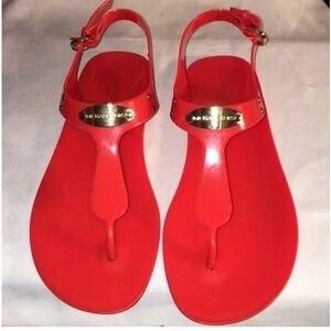Michael Michael Kors MK Sz 6 Plate Jelly Toe Post Sandals Coral Reef Red Orange